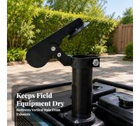 Generator Rain Cover Exhaust Cap Protector Guard With Hinged Plate And Angled Deflector Top In Metal clamp-on mounting band and bolt bracket suitable, 210mm