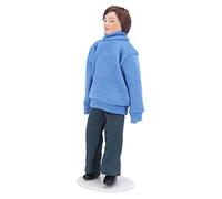 Generic 1:12 Dollhouse Exquisite Mini Porcelain Young Man Figure with Blue Sweater for Collection Display and Doll House Decoration, 5.9 Inches Doll House People for DIY Accessories