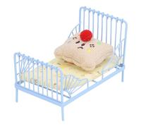 Generic 1:12 Miniature Metal Bed Cute Pattern Durable Dollhouse Bed Set for Home Decor 11.5cm (Yellow Bird Pattern)