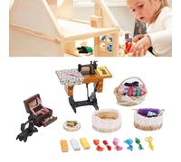 Generic 1:12 Miniature Sewing House Scene Model, Vintage Dollhouse Sewing Machine Kit with Realistic Textures, for Dollhouse Displays and Room Boxes