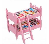 Generic 1:12 Scale Dollhouse Bunk Bed Wooden with Ladder Compact Size for Playtime (Pink)