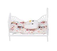 Generic 1:12 Scale Realistic Miniature Dollhouse Bed Set Metal Frame Decorative Pillow for Bedroom Decoration, Ideal for Role Playing Games, White Mini Bed for Dollhouse Collection (Bunny Pattern)