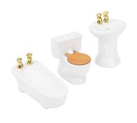 Generic 1/24 Dollhouse Bath Set Elegant Ceramic Bathtub Toilet Sink Kit for Dollhouse Collection, White/Four Leaf Clover/Rose (Pure White)