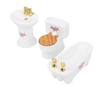 Generic 1/24 Dollhouse Miniature Bathroom Set with Exquisite Ceramic Bathtub Toilet Sink for Doll House Collectors, White Rose Four Leaf Clover Options (Rose)