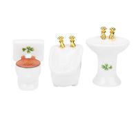 Generic 1/24 Dollhouse Miniature Bathtub Toilet Sink Set Exquisite Ceramic Bathroom Kit for Dollhouse Collection White, Four Leaf Clover for Mini Bathroom Scene (Four Leaf Clove)