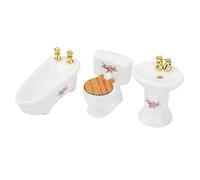 Generic 1/24 Dollhouse Miniature Exquisite Ceramic Bathroom Set for Doll House, White Rose Four Leaf Clover Bathtub Toilet Sink Kit for Mini Dollhouse (Rose)