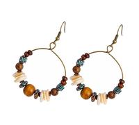 Generic 1 Pair Bohemian Handmade Beaded Hoop Earrings for Women Vintage Rustic Fashion Jewelry Unique Statement Dangle Earrings for Chic Style Comfortable Ear Hooks for All Day Wear