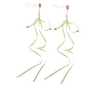 Generic 1 Pair Elegant Chinese Style Hair Pins with Tassel and Imitation Pearl Beads U Shape Hair Stick for Women Chignon Bun Accessories with Charming Ribbon for Traditional Outfits