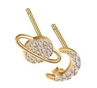 Generic 1 Pair Lightweight Copper Asymmetrical Star Moon Earrings for Women Eye Catching Planet Studs for Parties and Daily Wear Fashionable Ear Jewelry