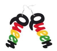 Generic 1 Pair Queen Letter Long Wood Dangling Earrings Creative African Style Ear Drops for Fashionable Women Versatile Accessory for Any Outfit Comfortable and Stylish Design