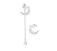 Generic 1 Pair Stylish Silver Moon Star Earrings Asymmetrical Pearl Tassel Design Ear Drops for Women for Parties Weddings Daily Wear