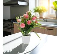 Generic 1 Pcs Artificial Plants Carnation Flower Pot with Planter Plastic Pink 9.5x9.5x32cm
