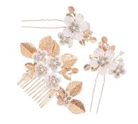Generic 1 Set Leaves and Flowers Hair Comb Veil Bridal French Hair Pin Skincare Wristbands Hair Comb Clips Rhinestone Headpiece for Wedding Decoration Hair Ties Hat Zinc Alloy Golden