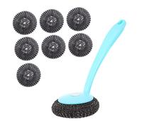 Generic 1 Set Steel Ball Brush Board Vent Carpet Cleaner Stuff Dish Washing Scrubber Pan Dispenser Rack Kitchen Cleaning Sponge Cleaning Brushes Steel Scrubber Lid Eraser Steel Wire Blue