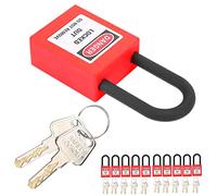 Generic 10 Sets 38mm Lockout Lock, Nylon Materia Engineering Grade Insulation Security with Double Sided Labels, Integrated Shell Design for Factories Industrial Security Tools (Red)