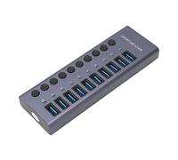 Generic 10 USB 3.0 HUB Port, Aluminum Alloy Coating 10 Port 60 W USB 3.0 HUB 12V 5A Power Supply Plug and Fun with Individual Power Switches for Computer (UK Plug)