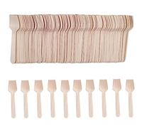 Generic 100 PCS Eco-Friendly Wooden Spoons Set, Mini Wooden Cutlery for Dessert, Ice Cream, Recyclable, Square, Concave Tip, 9.5cm, Wood