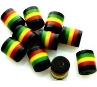 Generic 100 Rasta Jamaica UPOV Black Red Green Yellow Striped 9x8mm Round Tube Resin Beads, Small