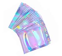 Generic 100PCS Iridescent Hologram Cellophane Self Sealing Bag for Candy Biscuit Sealed Bag, Transparent Zipper Lock for Jewelry Storage 9 X 12cm