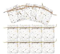 Generic 100pcs White Organza Bags with Gold Foil Star and Moon Print, Small Sheer Drawstring Pouches for Jewelry, Party Favors, Candy, and Wedding Supplies