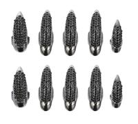 Generic 10pcs Black Rhinestones Nail Claw Rings Set Vintage Curved Cat Paw Design, 2 Small 6 Medium 2 Large Sizes, Gothic Fingernail Accessories for Halloween and Punk Style