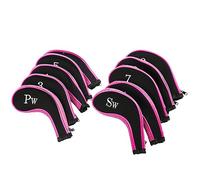 Generic 10pcs Neoprene Waterproof Club Head Covers Putter Cover Iron Head Protector Set for Golfers Durable Black Material (Pink)