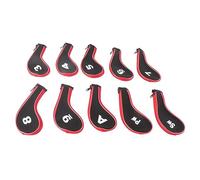 Generic 10pcs Neoprene Waterproof Club Head Covers Putter Cover Iron Head Protector Set for Golfers Durable Black Material (Red)