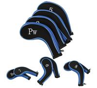 Generic 10pcs Neoprene Waterproof Club Head Covers Putter Cover Iron Head Protector Set for Golfers Durable Black Material (Dark Blue)