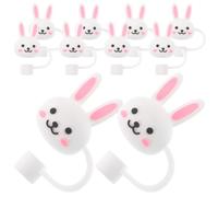 Generic 10pcs Reusable Bunny Straw Covers Silicone Straw Tips Lids with Splash Prevention for Party and Picnic Cute White Animal Shape Caps