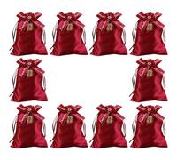 Generic 10pcs Wedding Candy Bags with Drawstring Closure Red Cotton Fabric Bags for Wedding Parties and Engagements Easy to Use Festive Design for Little Items and Jewelry