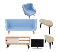 Generic 12 Scale with Black White Tv Cabinets, Light Blue Long Short Sofas, Two-tier Coffee Tables for Doll House Decor and DIY Accessories, 6 Pieces