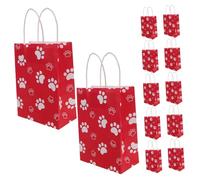 Generic 12pcs Colorful Dog Paw Print Gift Bags Portable Paper Bags for Treats Presents and Party Favors Red Square Bottom