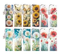 Generic 12Pcs Flowers DIY Diamond Art Painting Bookmark for Reading Enthusiasts