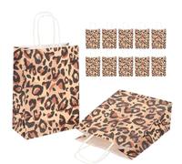 Generic 12Pcs Kraft Paper Bags Leopard Print Bags Creative Animal Pattern Large Foldable Bottom Not Easy to Deform for Craft Markets