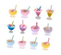 Generic 12pcs Miniature Ice Cream Cup Realistic Resin Mini Dessert Figurines for Dollhouse Play Creative Supplies for Imaginative Play and Decoration