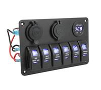 Generic 12V 24V 6 Gang Rocker Switch Panel with Blue LED Backlight Dual USB for SUV Truck Boat