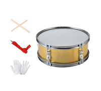 Generic 13 Inch Monotone Practice Snare Drum, Portable for Instant Aluminum Alloy Rim with Drumsticks And Glove, Golden