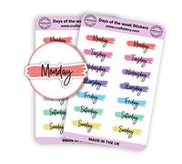 Generic 14 Days of the Week Sticker Sheet, Multicolor, Waterproof, Letter Print, Single Use, Irregular Shape, Outdoor Usage, All Ages, Quote Style, Typographic, Glitter, Sticker Sheet, Sticker