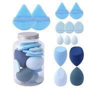 Generic 14pc Makeup Blender Sponge Set, Soft Beauty Sponge Blender & Powder Puff, Wet & Dry Use, Blue, Egg Shape, Rubber, For Foundation, Concealer, Setting Powder