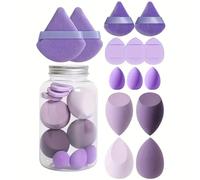 Generic 14pc Makeup Blender Sponge Set, Soft Beauty Sponge Blender & Powder Puff, Wet & Dry Use, Purple, Egg Shape, Rubber, For Foundation, Concealer, Setting Powder