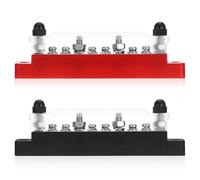 Generic 150a 12v Dc Distribution Block with 4 X 1/4 Inch (m6) and 6 X #8 (m4) Studs, Power Distribution Terminal Strip for Automotive, Marine, and Solar Systems, Black and Red Bus Bar