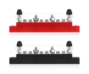 Generic 150a 12v Dc Distribution Block with 4 X 1/4 Inch (m6) and 6 X #8 (m4) Studs, Power Distribution Terminal Strip for Automotive, Marine, and Solar Systems, Black and Red Bus Bar