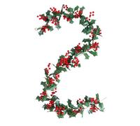 Generic 175 Cm Artificial Holly Berry Garland Red Berry Green Leaves Brunch Prelit Garland Christmas Stair Railing Mantel Decoration