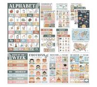 Generic 18-Sheet Bohemian Style Educational Posters for Kids | Colorful Classroom Decor for Preschool Activities, Daycares, Playrooms