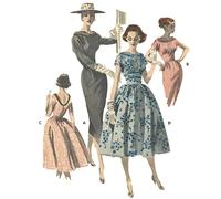 Generic 1950's Sewing Pattern: Slim Dress & Full Skirted Dress - Bust 32” (81cm) - Size 12 (Vintage size) - Black and White