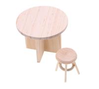 Generic 1set Miniature Wooden Furniture Set Round Table and Stool for Dollhouse Decor Unfinished Real Space-saving Home Furnishings for Miniature Landscapes and Photography Props