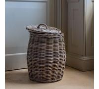 Generic 1x Small Round Wicker Laundry Basket, Dark Brown Tall Cylinder Wooden Basket, Blanket Toy Log Storage Bin, Rattan Wicker Laundry Basket with Lid