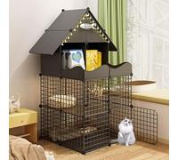 Generic 2/3-Tier Collapsible Cat Cage With Ladders, Diy Cat Enclosures, Pet Playpen Indoor, Detachable Metal Wire Small Animal Cages, Exercise Place Ideal For 1-3 CatGray B-30x30x57in