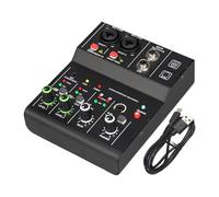 Generic 2 Channel Audio Sound Mixer USB Interface Portable Metal Mixer with 48V Power Supply Suitable for Studio Recording Karaoke, Black