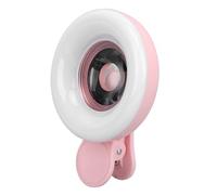 Generic 2 in 1 HD Camera Lens with LED Ring Flash Light 15X Macro Photography Lens for Smartphone Fill Light Cool/Warm/Mixed Modes Aluminum Alloy Suitable for All Devices (Roseate)